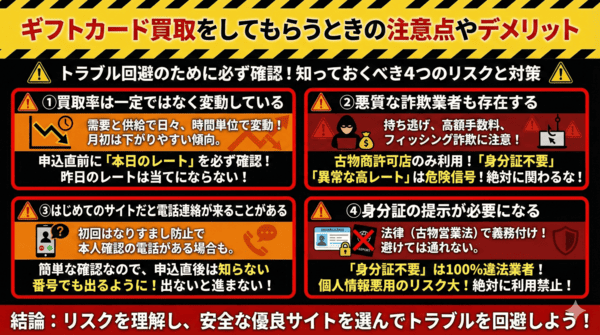 ギフトカード買取をしてもらうときの注意点やデメリット